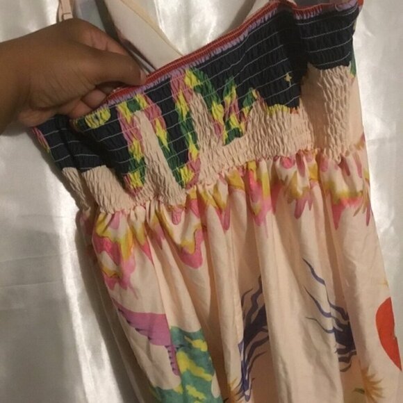 Bohemian A line Unique Print Smocked Back Midi Beach Dress XL - Picture 13 of 16